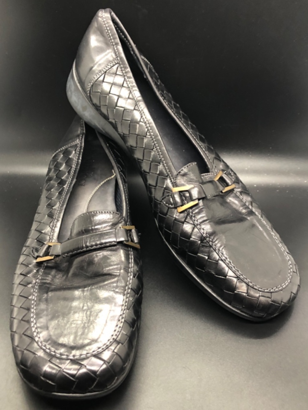Sesto MEUCCI Black Woven Leather Slip On Shoes Size 11M